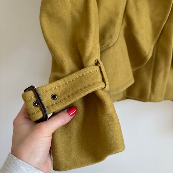 BCBGMAXAZRIA Wool-Cashmere Ruffle Zip Up Pea Coat Green Ochre S - Picture 14 of 14